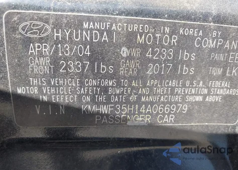 2004 Hyundai Sonata Gls/Lx из США, поврежденный, VIN KMHWF35H14A066979